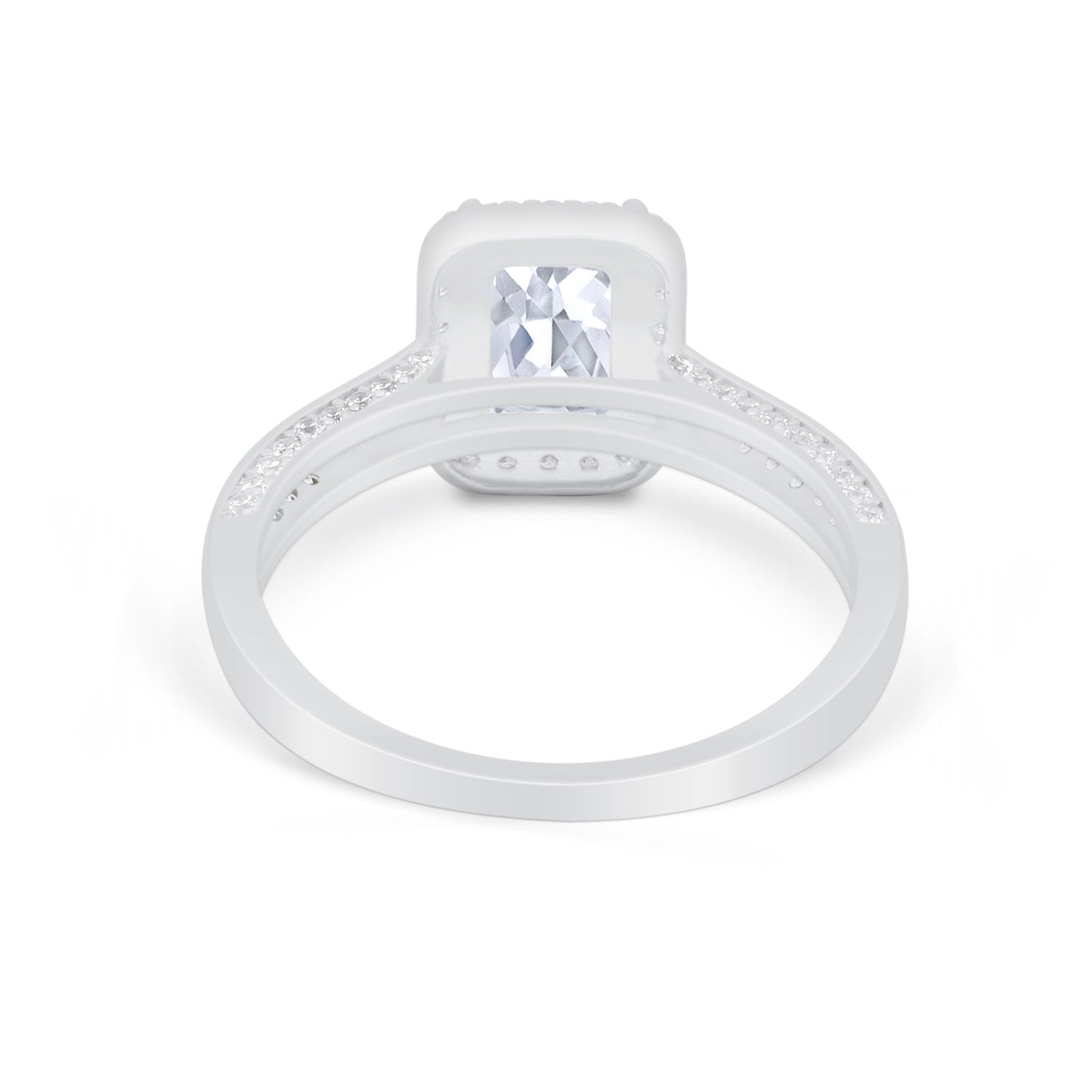 Vintage Emerald Cut Ring Round Simulated Cubic Zirconia 925 Sterling Silver