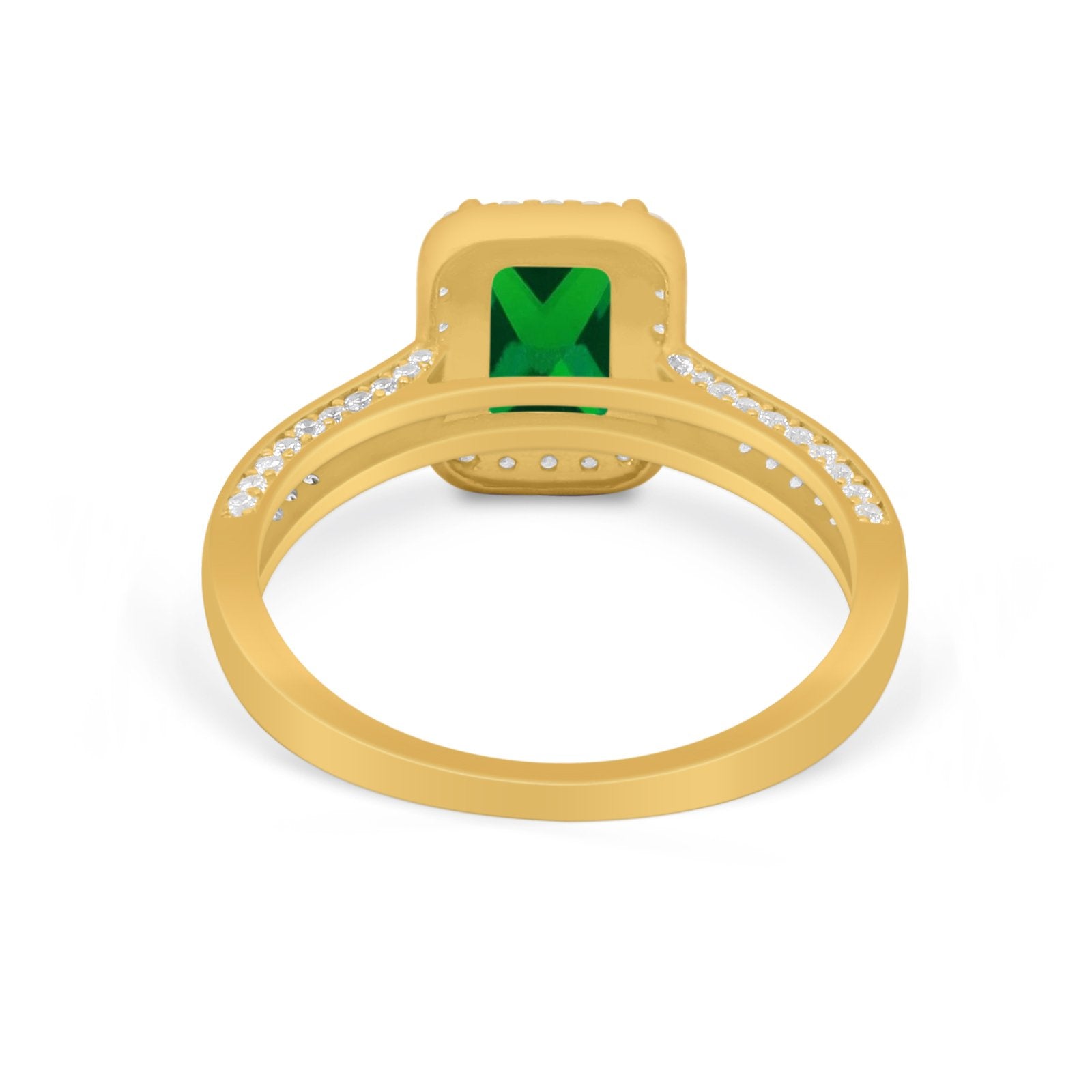 Vintage Emerald Cut Ring Round Simulated Cubic Zirconia 925 Sterling Silver