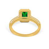 Vintage Emerald Cut Ring Round Simulated Cubic Zirconia 925 Sterling Silver