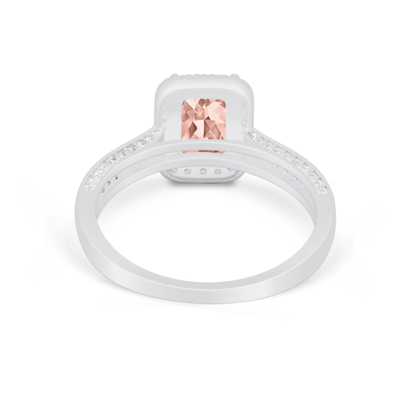 Vintage Emerald Cut Ring Round Simulated Cubic Zirconia 925 Sterling Silver