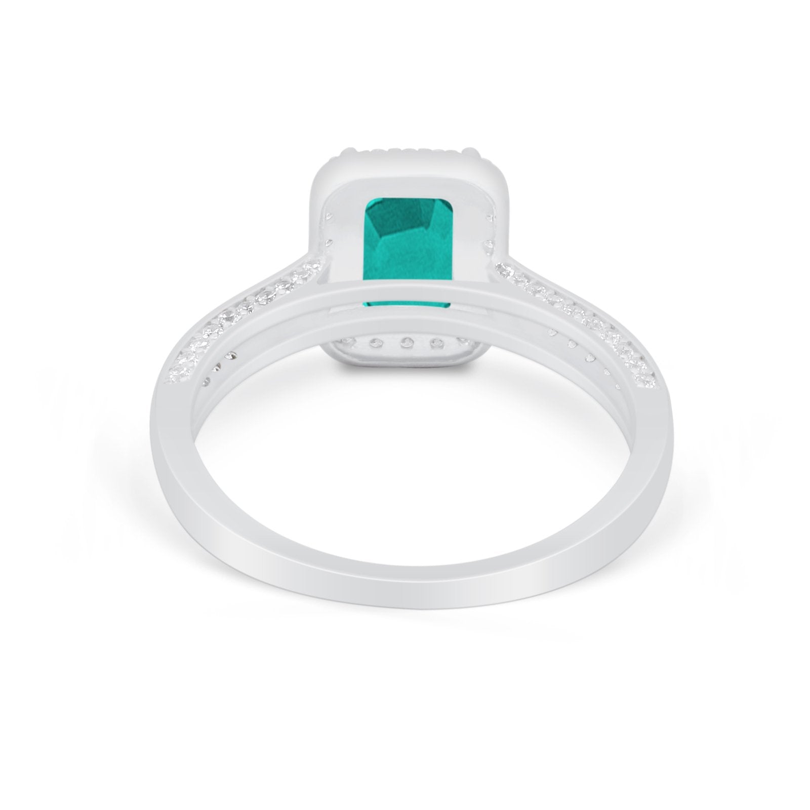 Vintage Emerald Cut Ring Round Simulated Cubic Zirconia 925 Sterling Silver