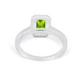Vintage Emerald Cut Ring Round Simulated Cubic Zirconia 925 Sterling Silver