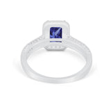 Vintage Emerald Cut Ring Round Simulated Cubic Zirconia 925 Sterling Silver