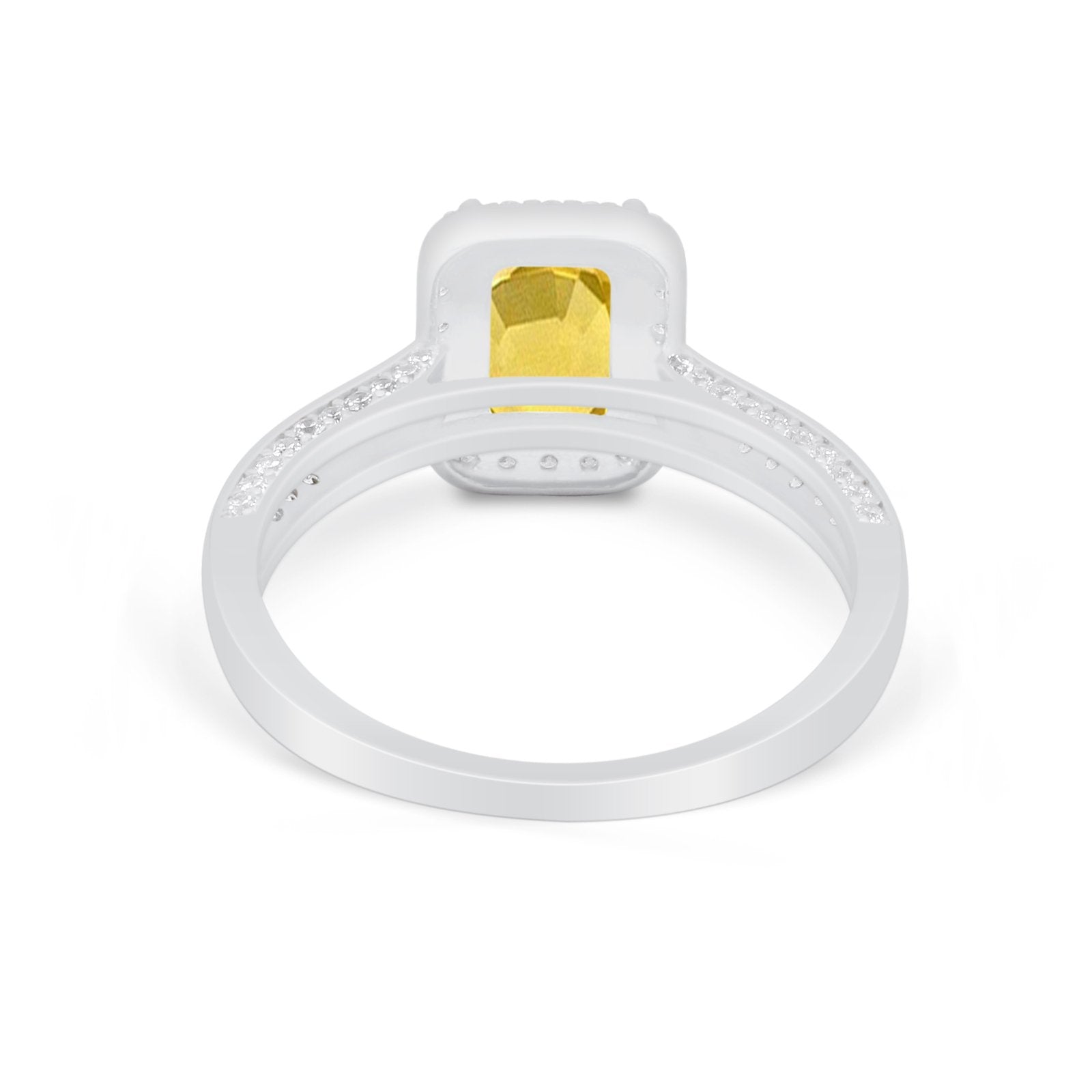 Vintage Emerald Cut Ring Round Simulated Cubic Zirconia 925 Sterling Silver