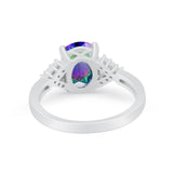 Art Deco Oval Wedding Ring Simulated Cubic Zirconia 925 Sterling Silver