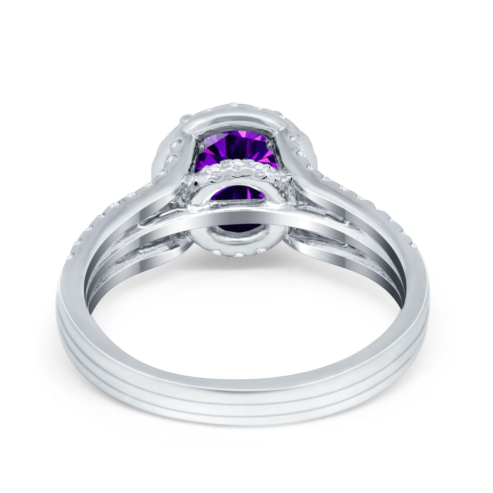 Halo Engagement Ring Accent Dazzling Simulated Cubic Zirconia 925 Sterling Silver