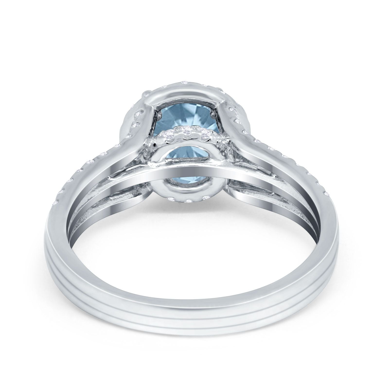 Halo Engagement Ring Accent Dazzling Simulated Cubic Zirconia 925 Sterling Silver