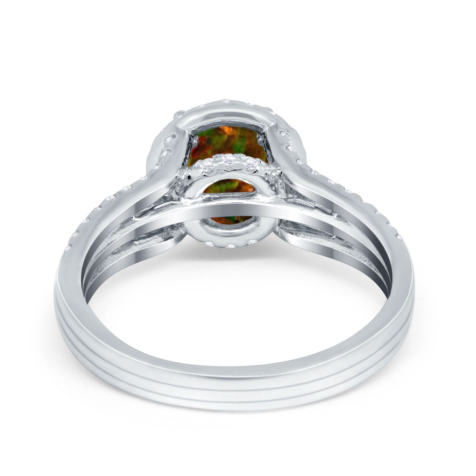 Halo Engagement Ring Accent Dazzling Simulated Cubic Zirconia 925 Sterling Silver