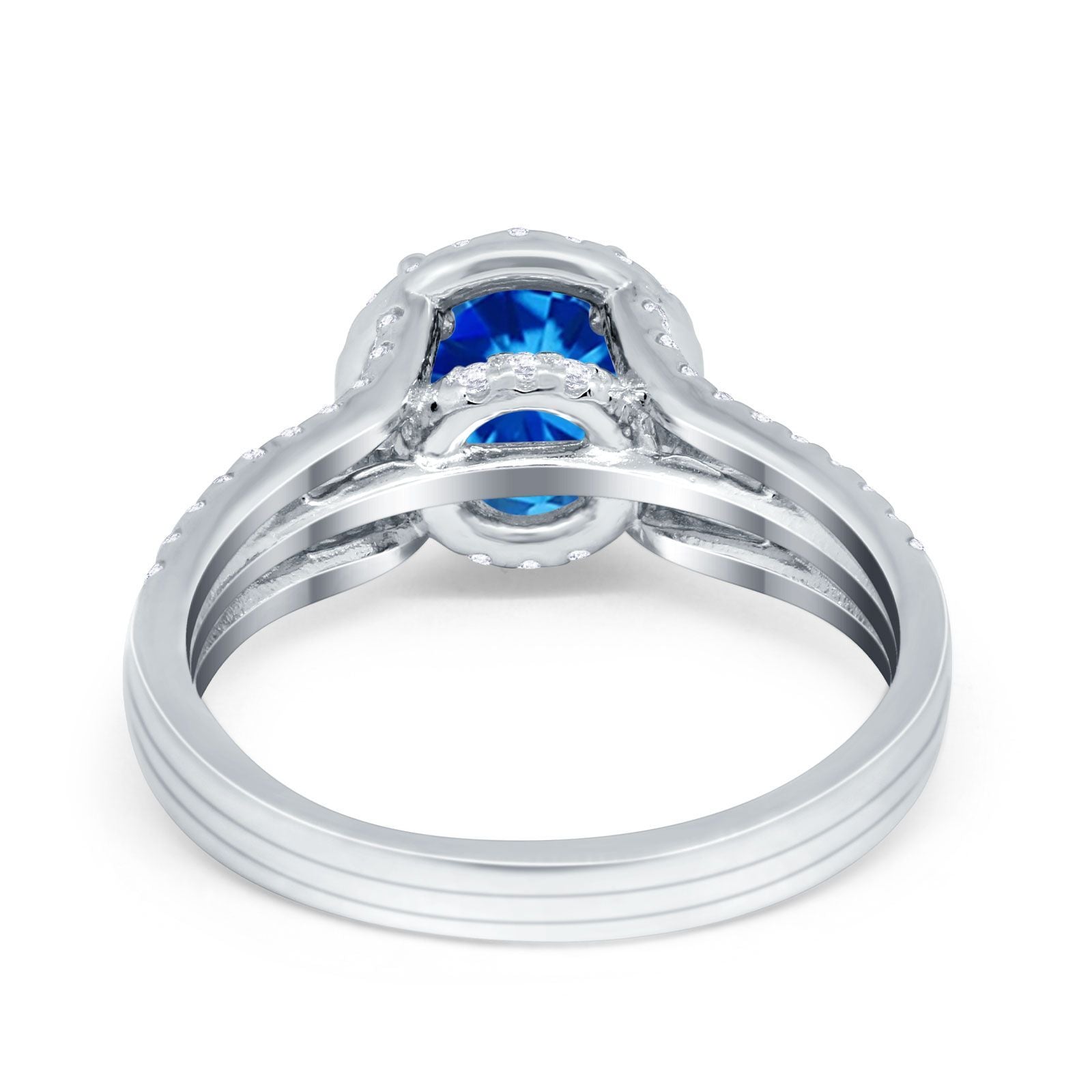 Halo Engagement Ring Accent Dazzling Simulated Cubic Zirconia 925 Sterling Silver