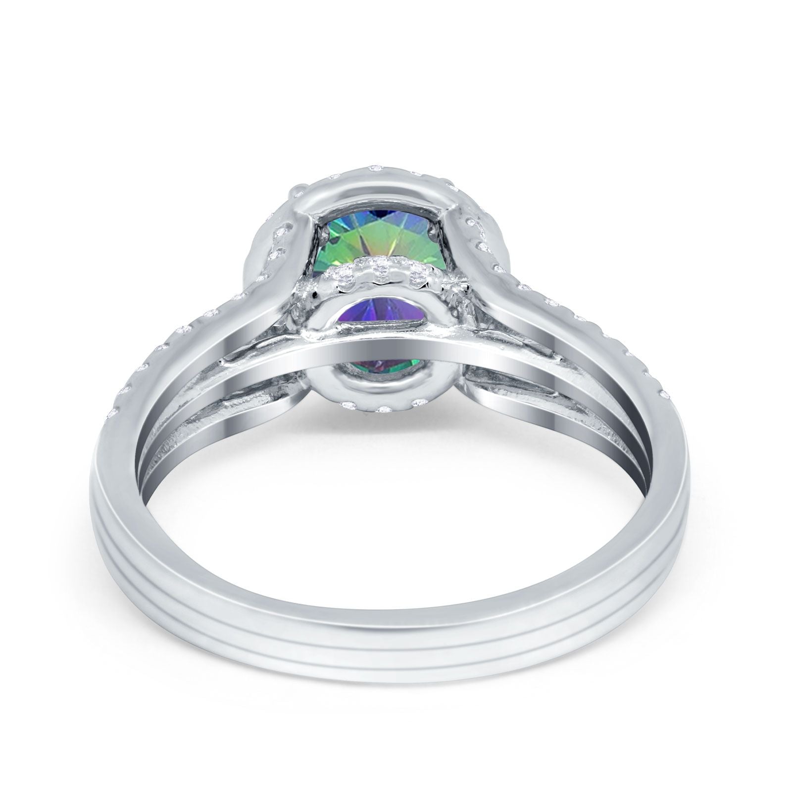 Halo Engagement Ring Accent Dazzling Simulated Cubic Zirconia 925 Sterling Silver