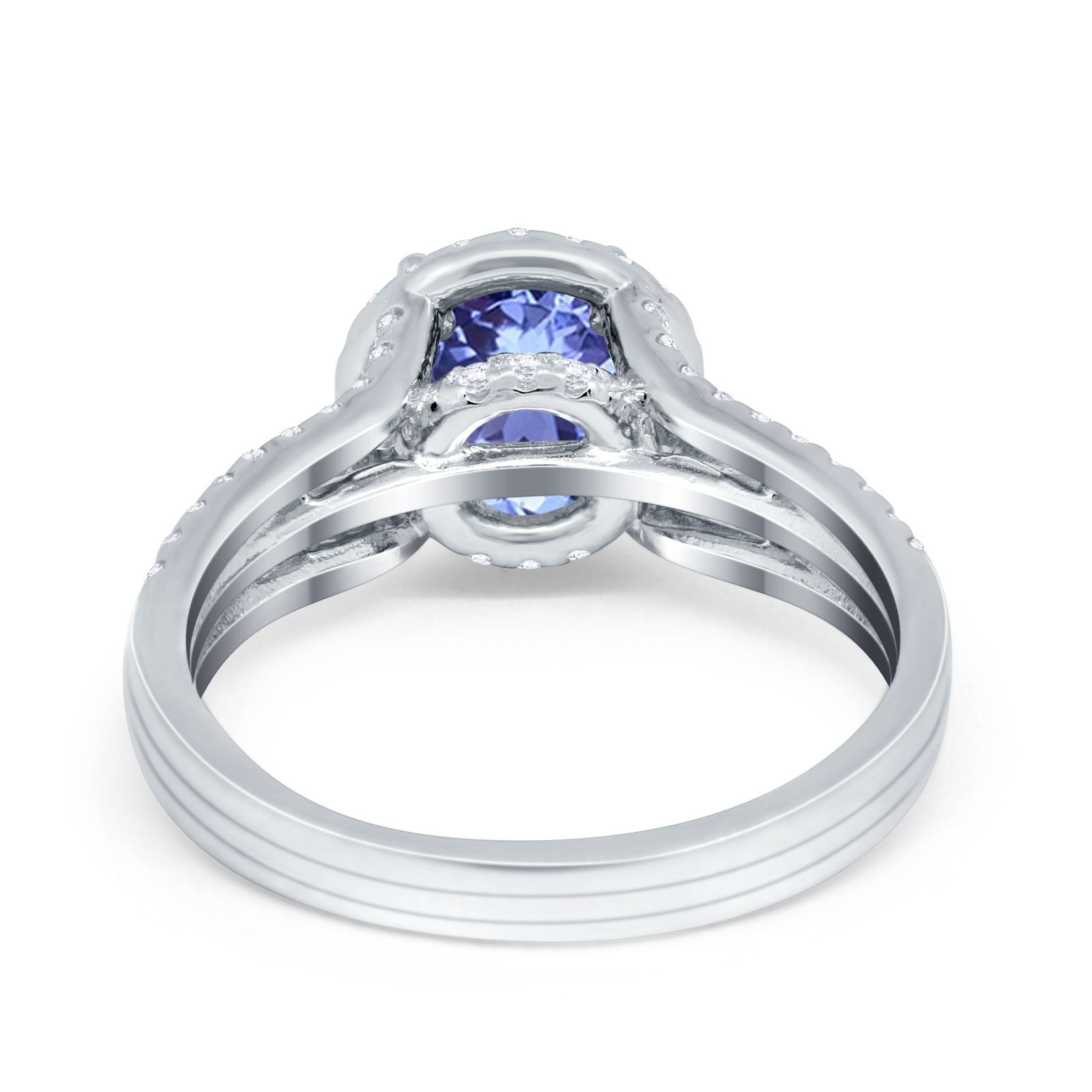 Halo Engagement Ring Accent Dazzling Simulated Cubic Zirconia 925 Sterling Silver