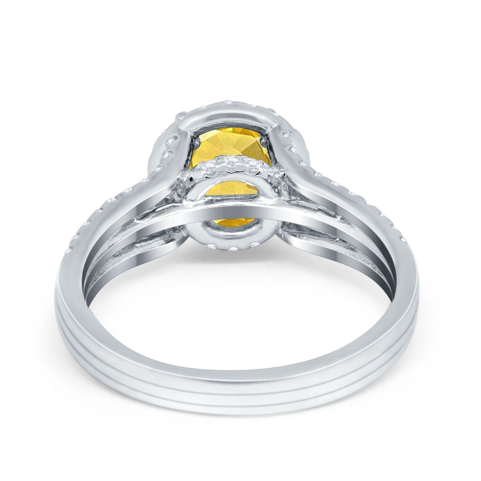 Halo Engagement Ring Accent Dazzling Simulated Cubic Zirconia 925 Sterling Silver