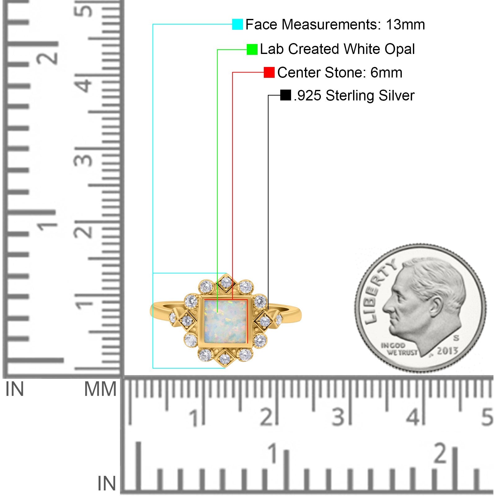 Halo Princess Wedding Engagement Ring Lab Created White Opal Round Simulated Cubic Zirconia 925 Sterling Silver