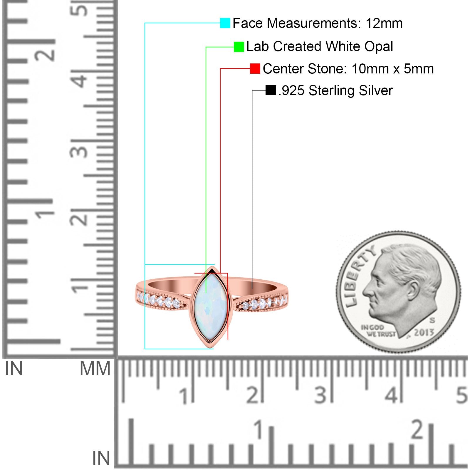 Marquise Art Deco Wedding Engagement Ring Lab Created White Opal Round Simulated Cubic Zirconia 925 Sterling Silver