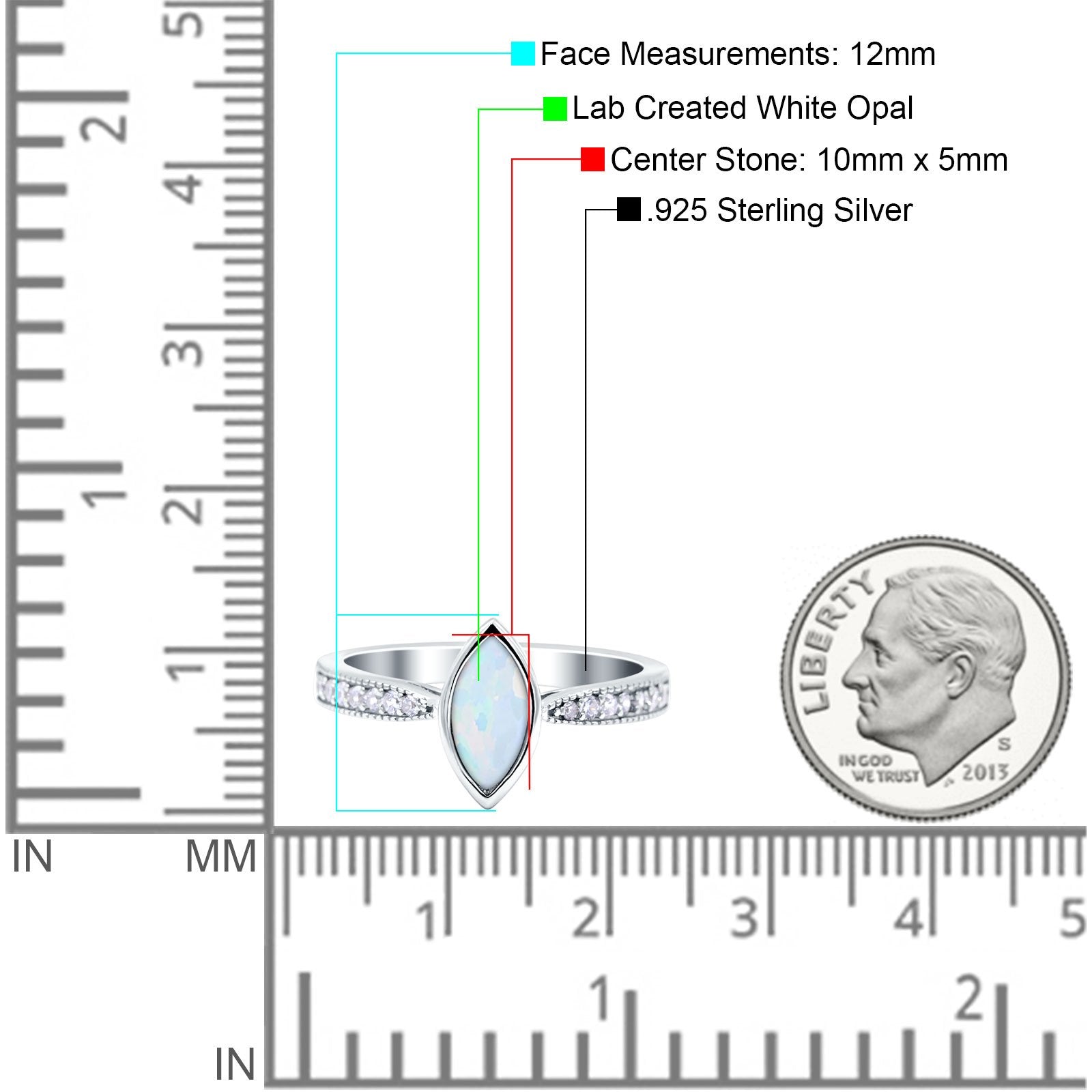 Marquise Art Deco Wedding Engagement Ring Lab Created White Opal Round Simulated Cubic Zirconia 925 Sterling Silver