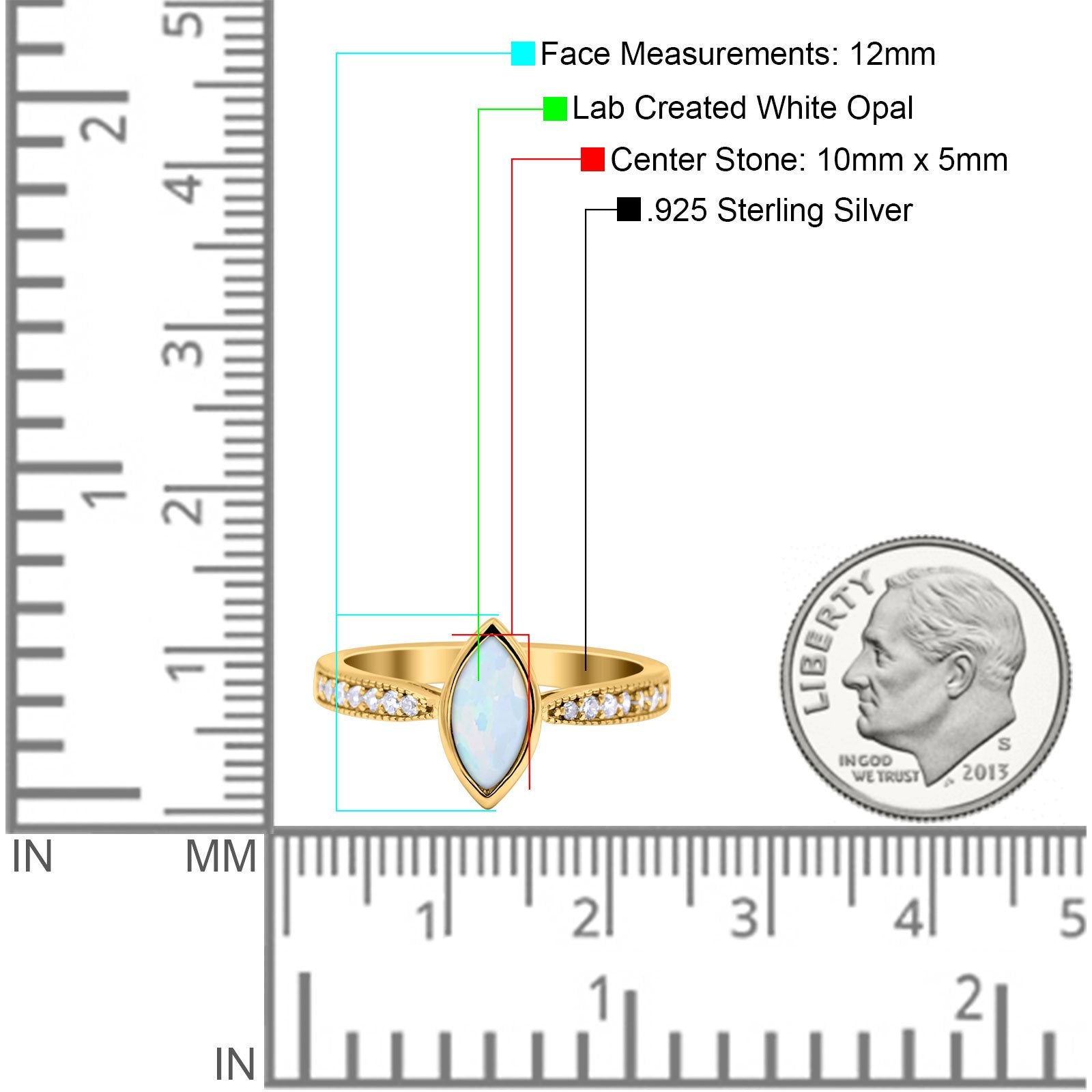 Marquise Art Deco Wedding Engagement Ring Lab Created White Opal Round Simulated Cubic Zirconia 925 Sterling Silver