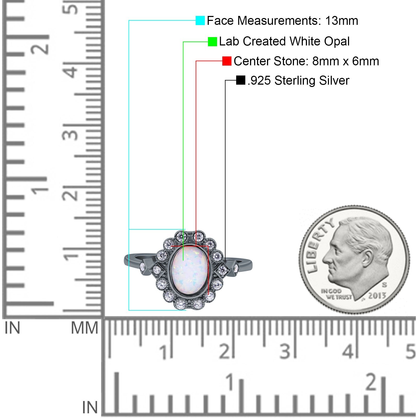 Halo Art Deco Wedding Engagement Ring Lab Created White Opal Round Simulated Cubic Zirconia 925 Sterling Silver