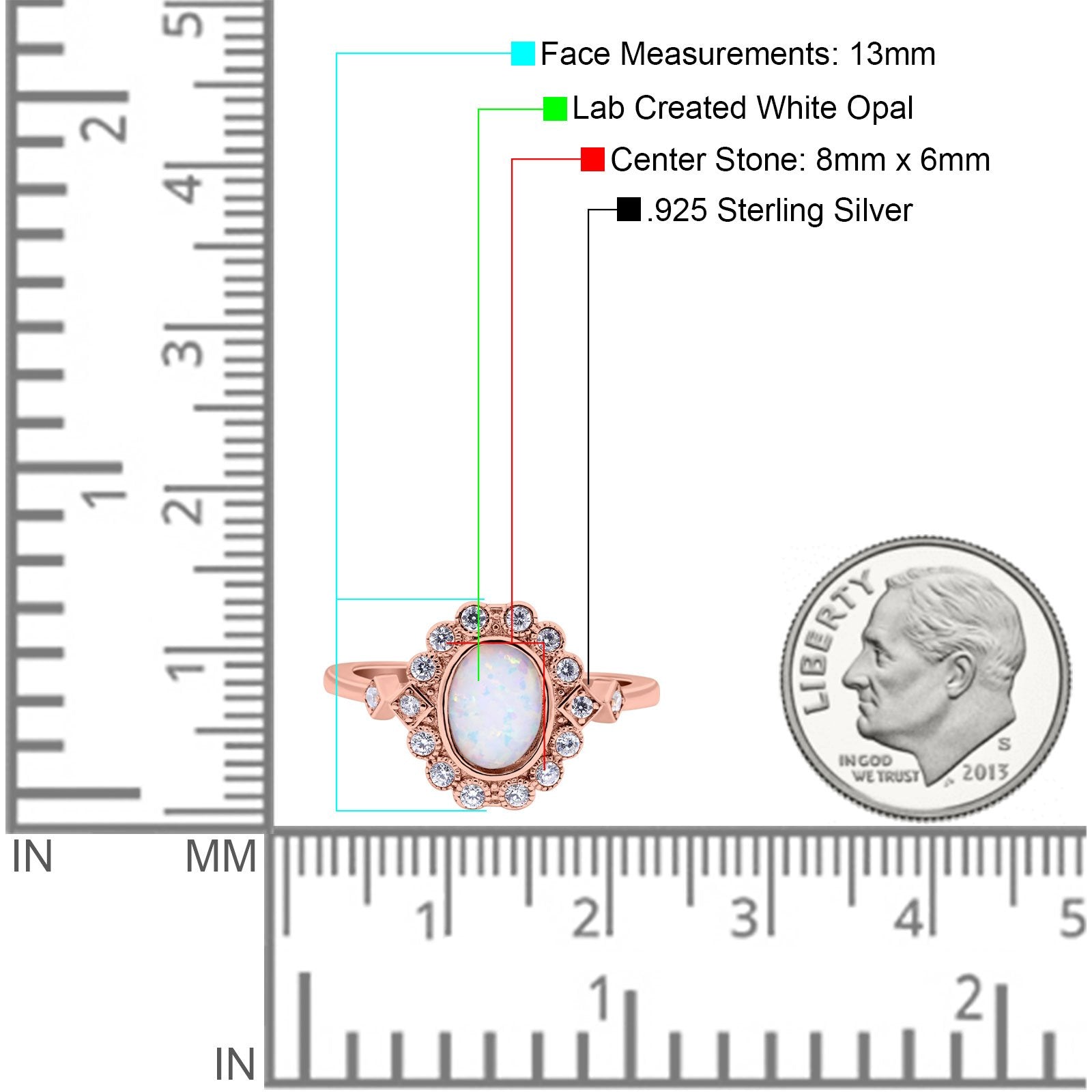Halo Art Deco Wedding Engagement Ring Lab Created White Opal Round Simulated Cubic Zirconia 925 Sterling Silver
