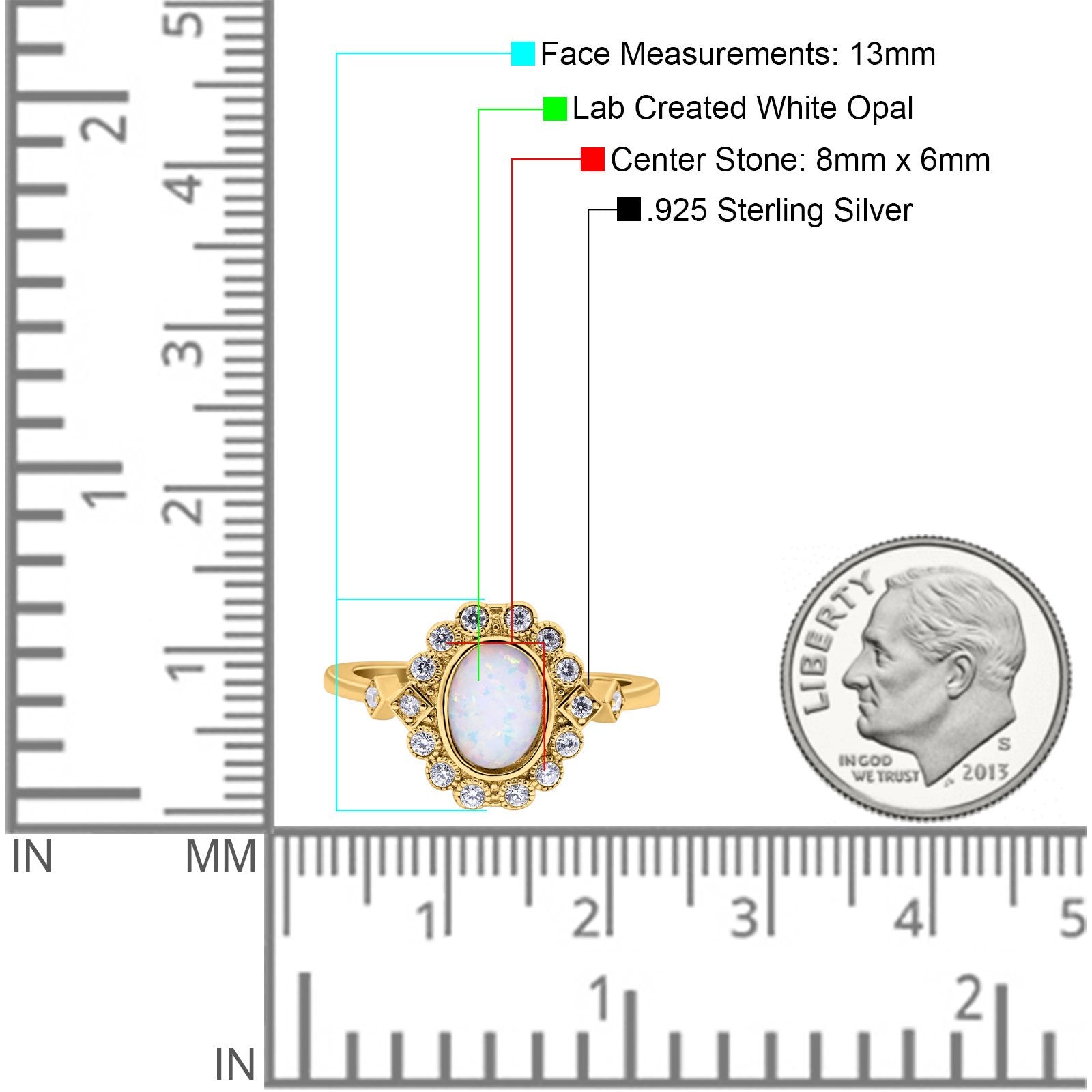 Halo Art Deco Wedding Engagement Ring Lab Created White Opal Round Simulated Cubic Zirconia 925 Sterling Silver