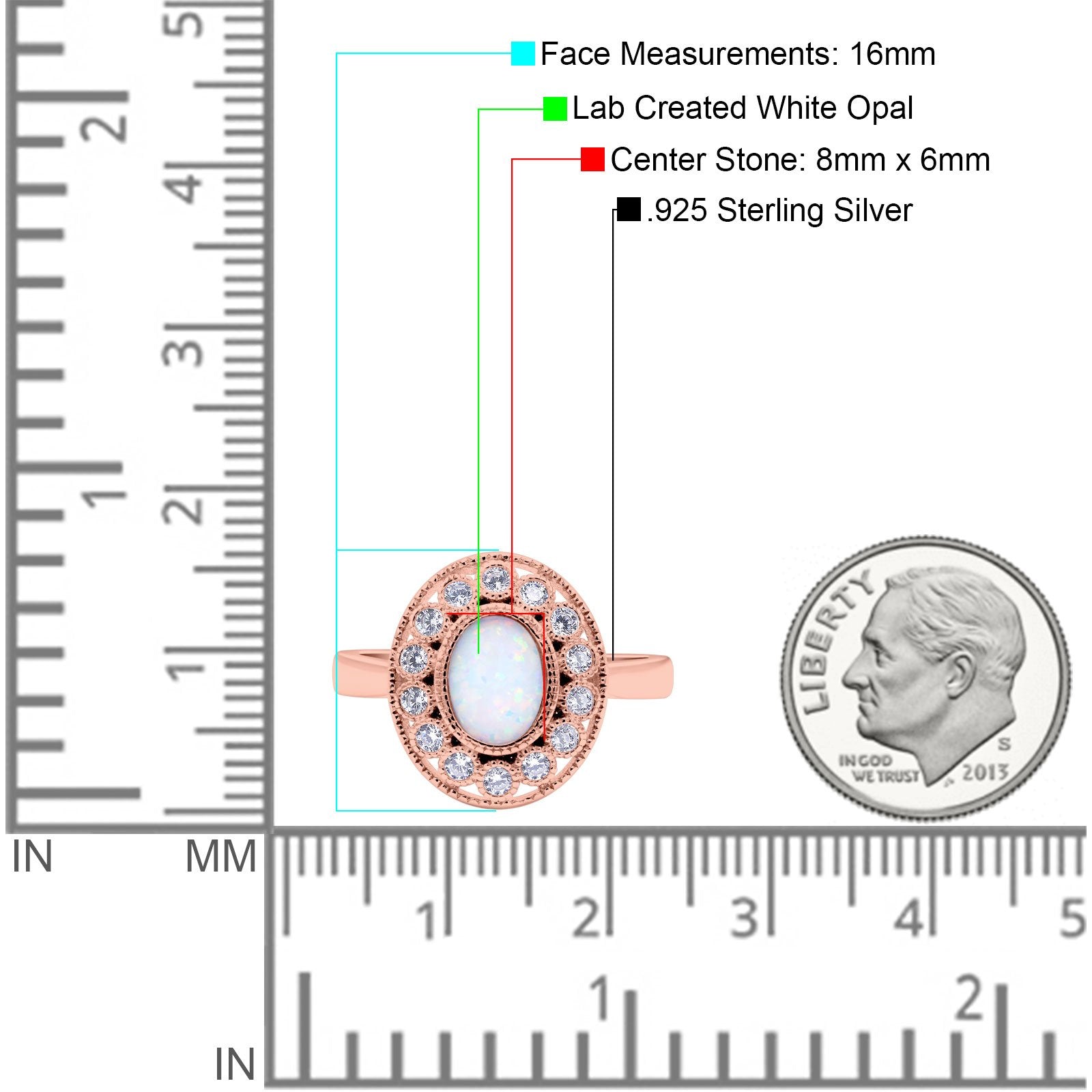 Halo Art Deco Wedding Engagement Ring Lab Created White Opal Round Simulated Cubic Zirconia 925 Sterling Silver
