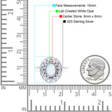 Halo Art Deco Wedding Engagement Ring Lab Created White Opal Round Simulated Cubic Zirconia 925 Sterling Silver