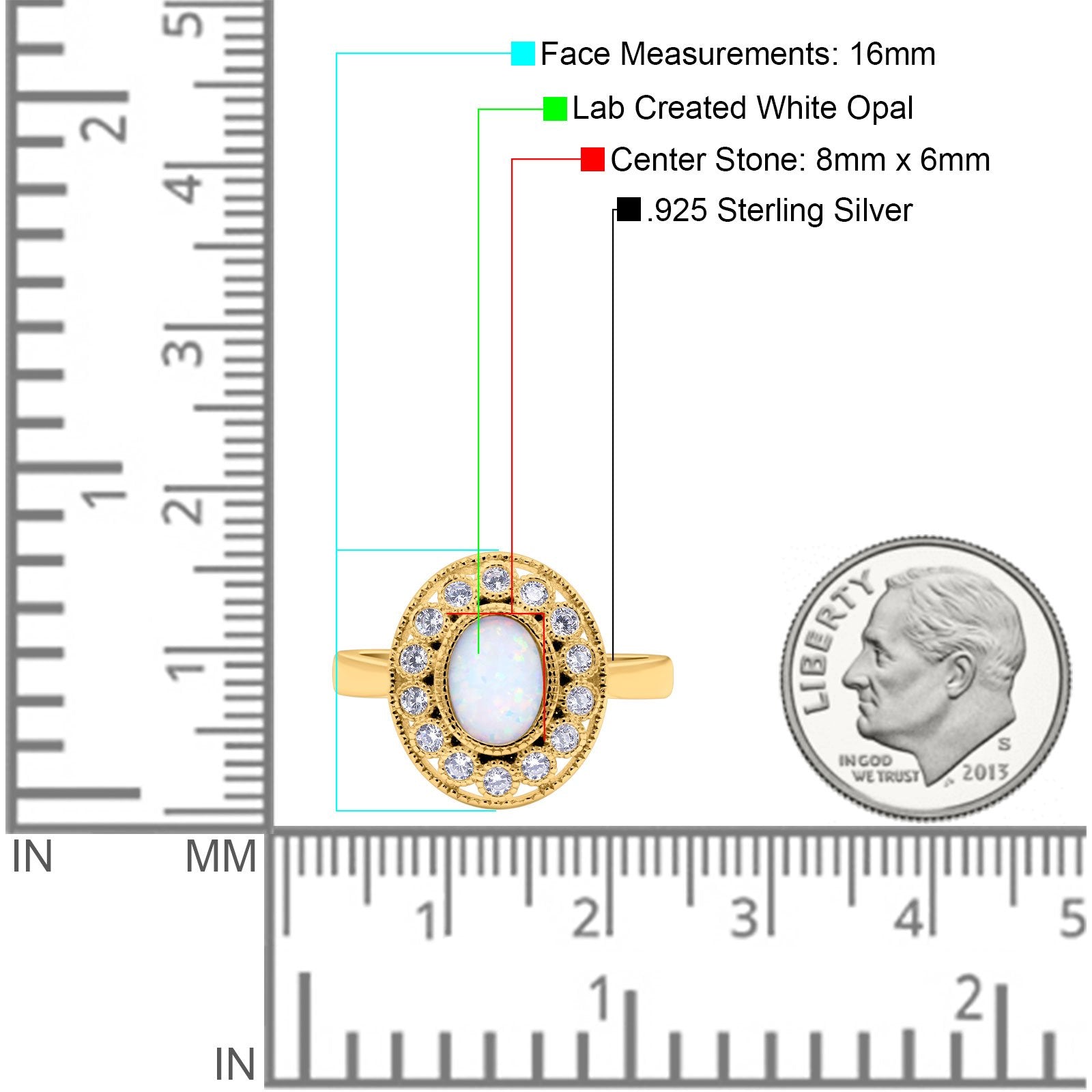 Halo Art Deco Wedding Engagement Ring Lab Created White Opal Round Simulated Cubic Zirconia 925 Sterling Silver