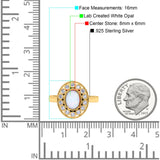 Halo Art Deco Wedding Engagement Ring Lab Created White Opal Round Simulated Cubic Zirconia 925 Sterling Silver