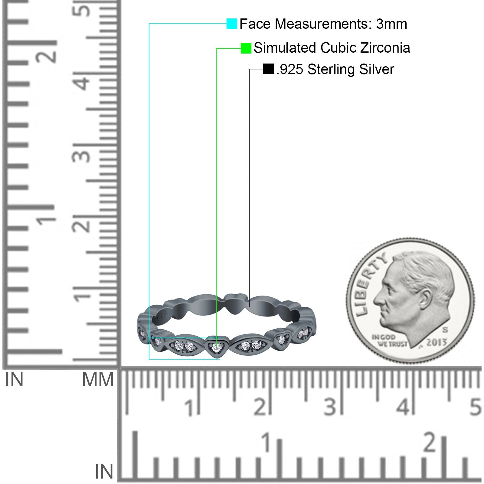 3mm Full Eternity Art Deco Marquise & Heart Wedding Band Simulated Cubic Zirconia 925 Sterling Silver