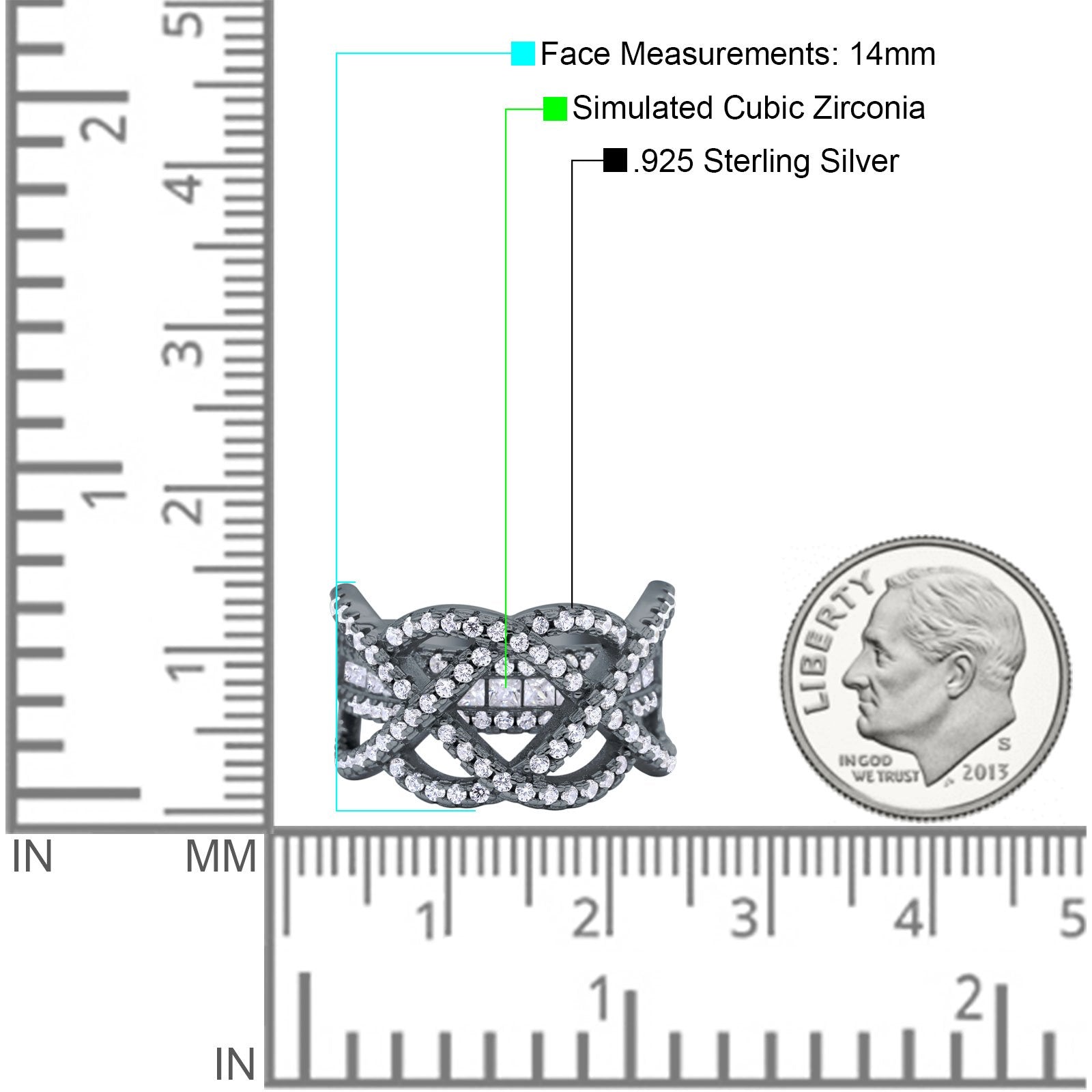 Princess Cut Infinity Twisted Wedding Ring Round Simulated Cubic Zirconia 925 Sterling Silver