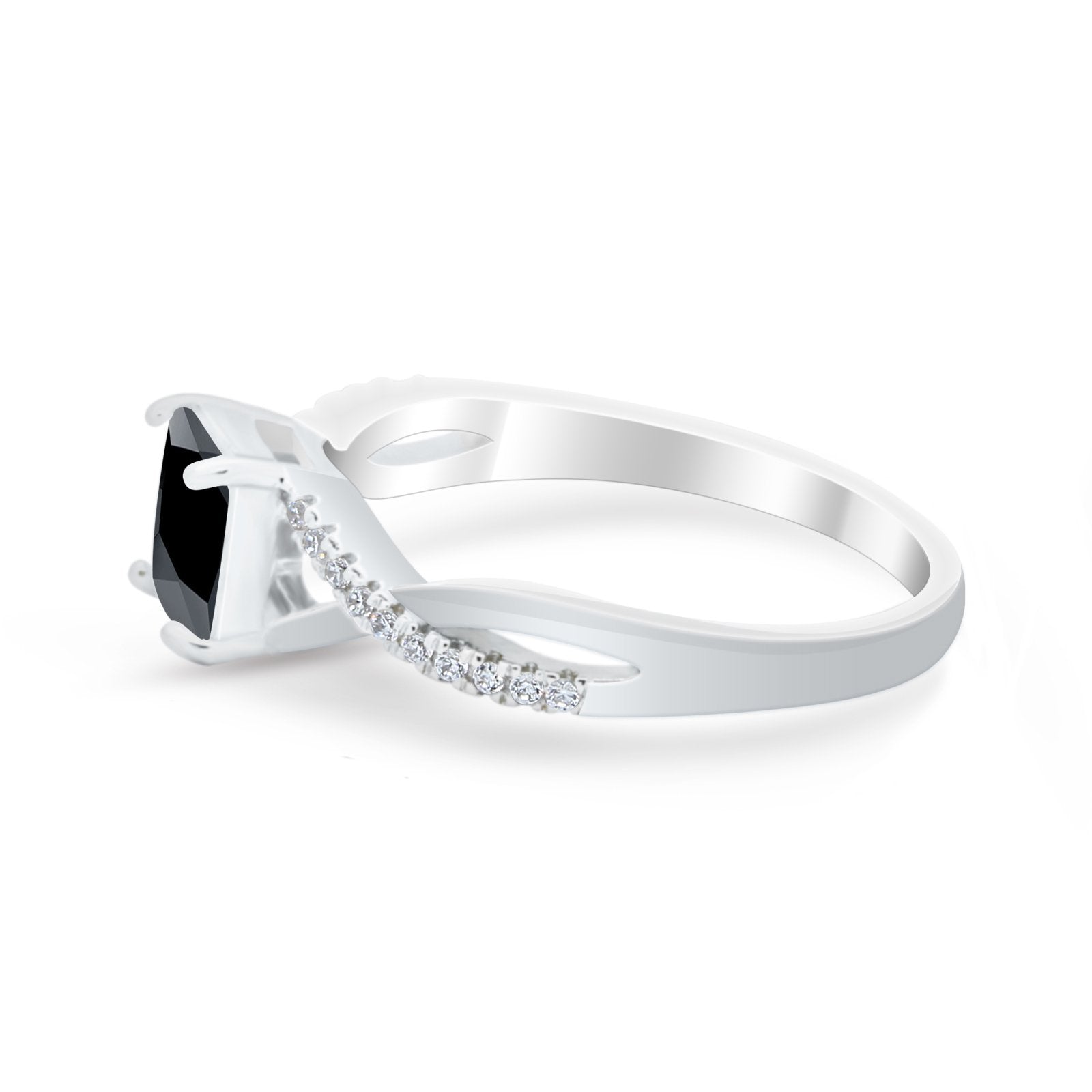 Princess Cut Wedding Ring Round Simulated Cubic Zirconia 925 Sterling Silver