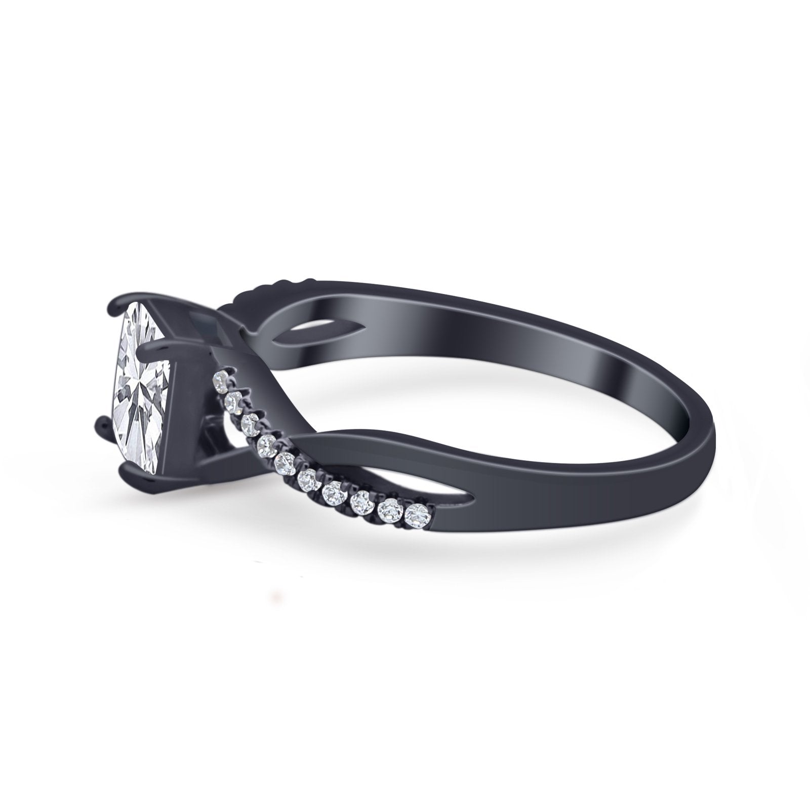 Princess Cut Wedding Ring Round Simulated Cubic Zirconia 925 Sterling Silver