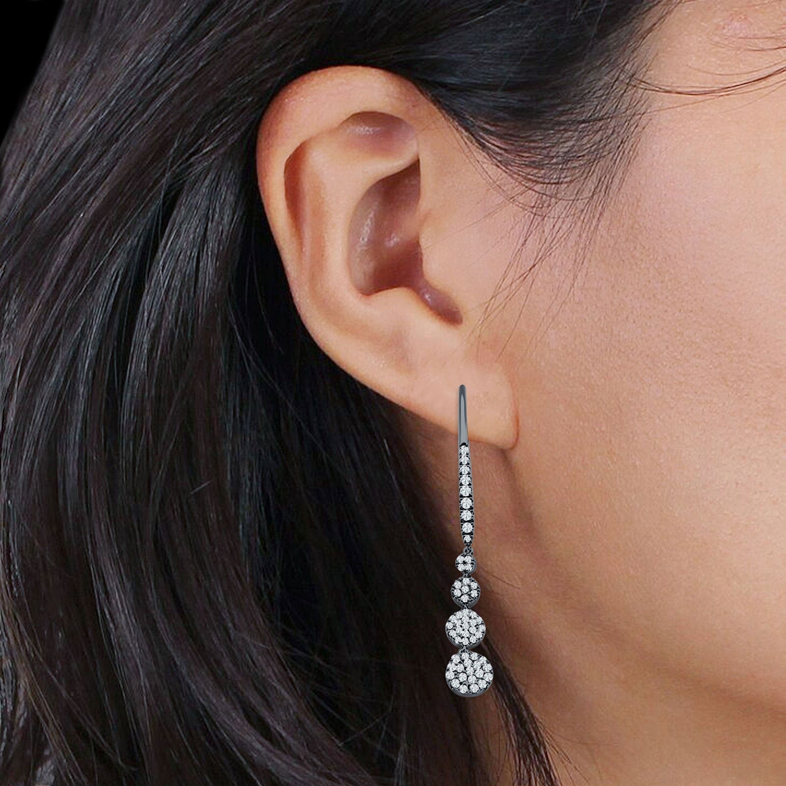 Dangle Drop Leverback Earrings Graduated Circles Cubic Zirconia 925 Sterling Silver