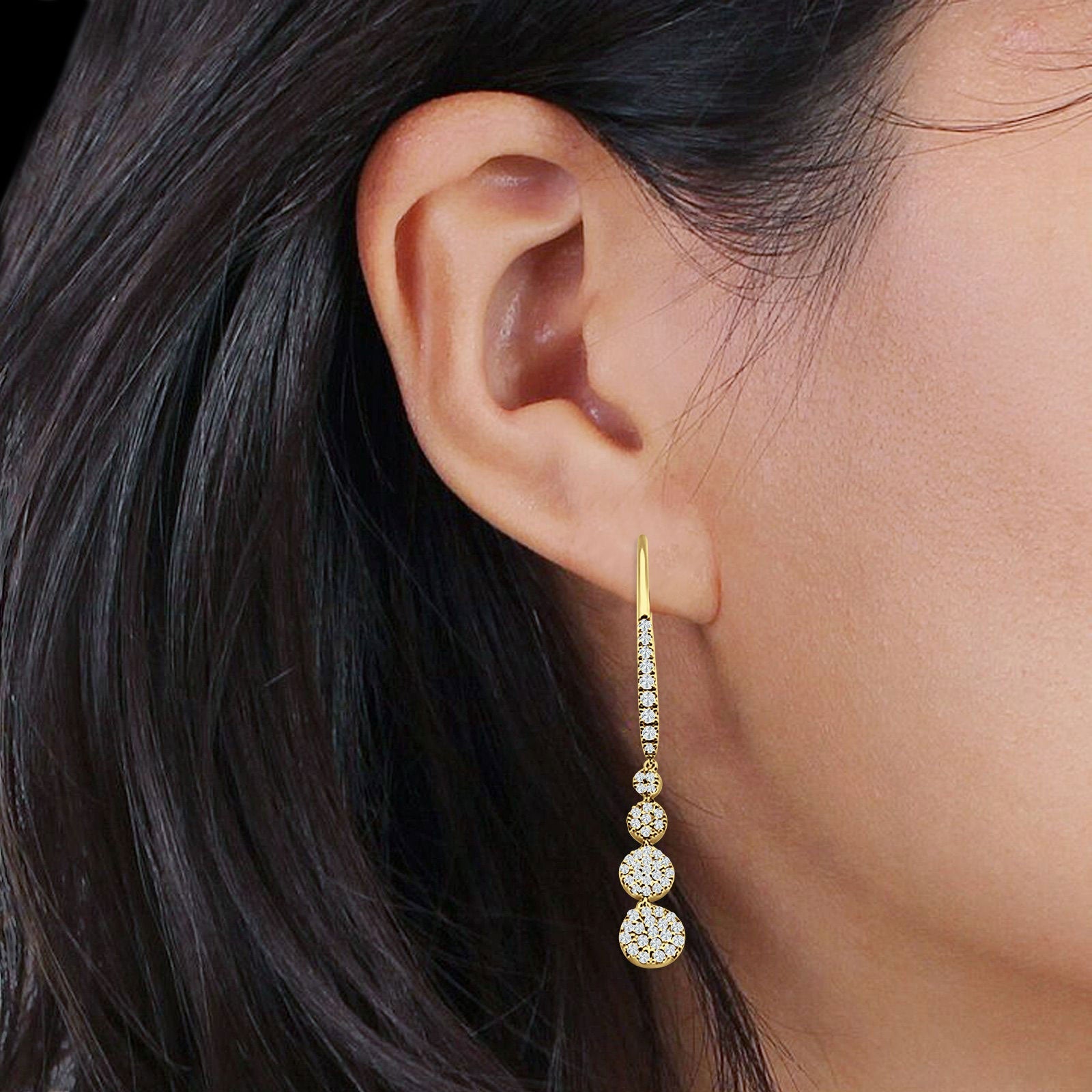 Dangle Drop Leverback Earrings Graduated Circles Cubic Zirconia 925 Sterling Silver