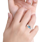 Petite Dainty Heart Lab Opal Ring Solid Oxidized 925 Sterling Silver