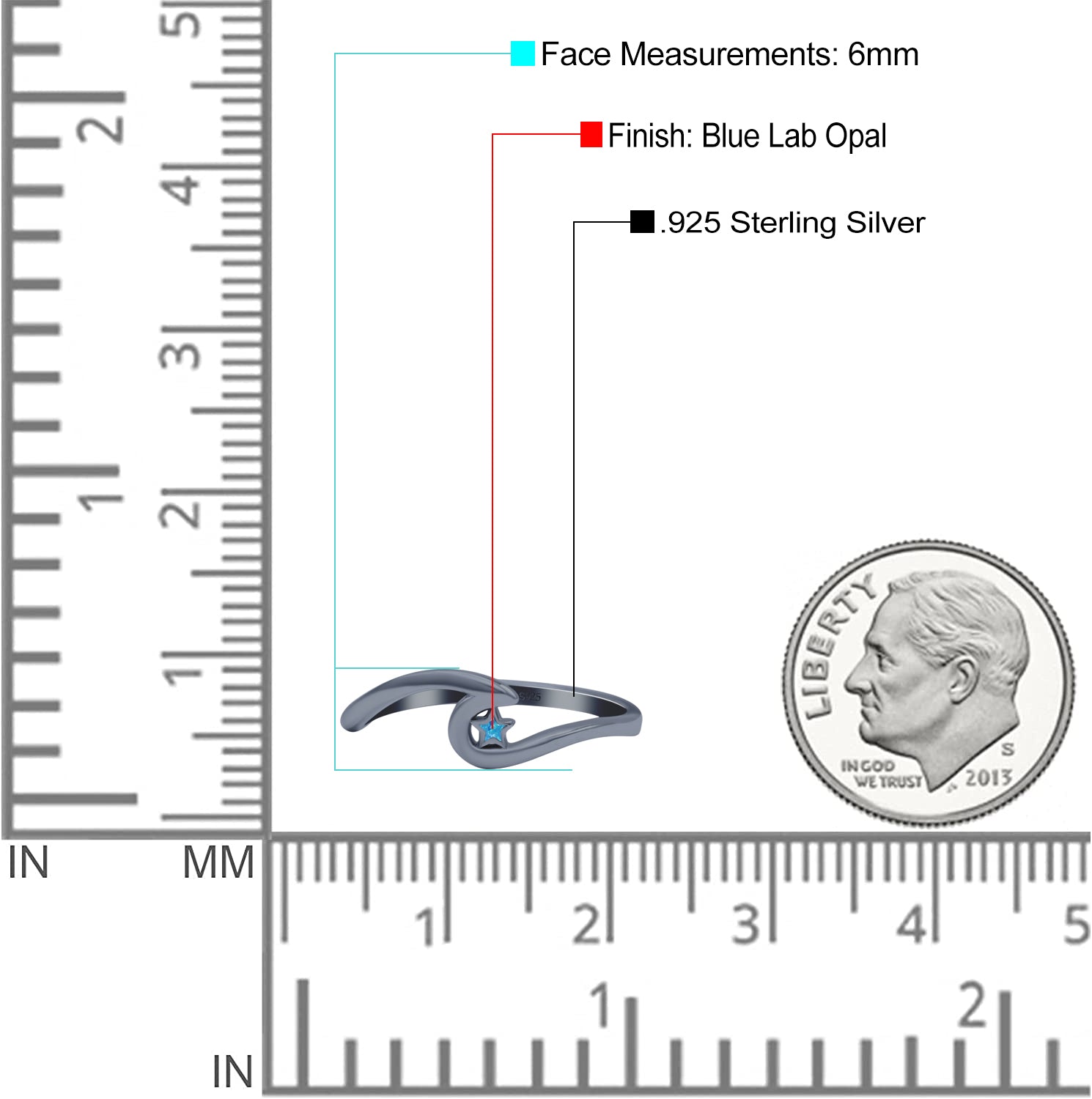 Wave & Star Wedding Engagement Ring Lab Created Opal 925 Sterling Silver