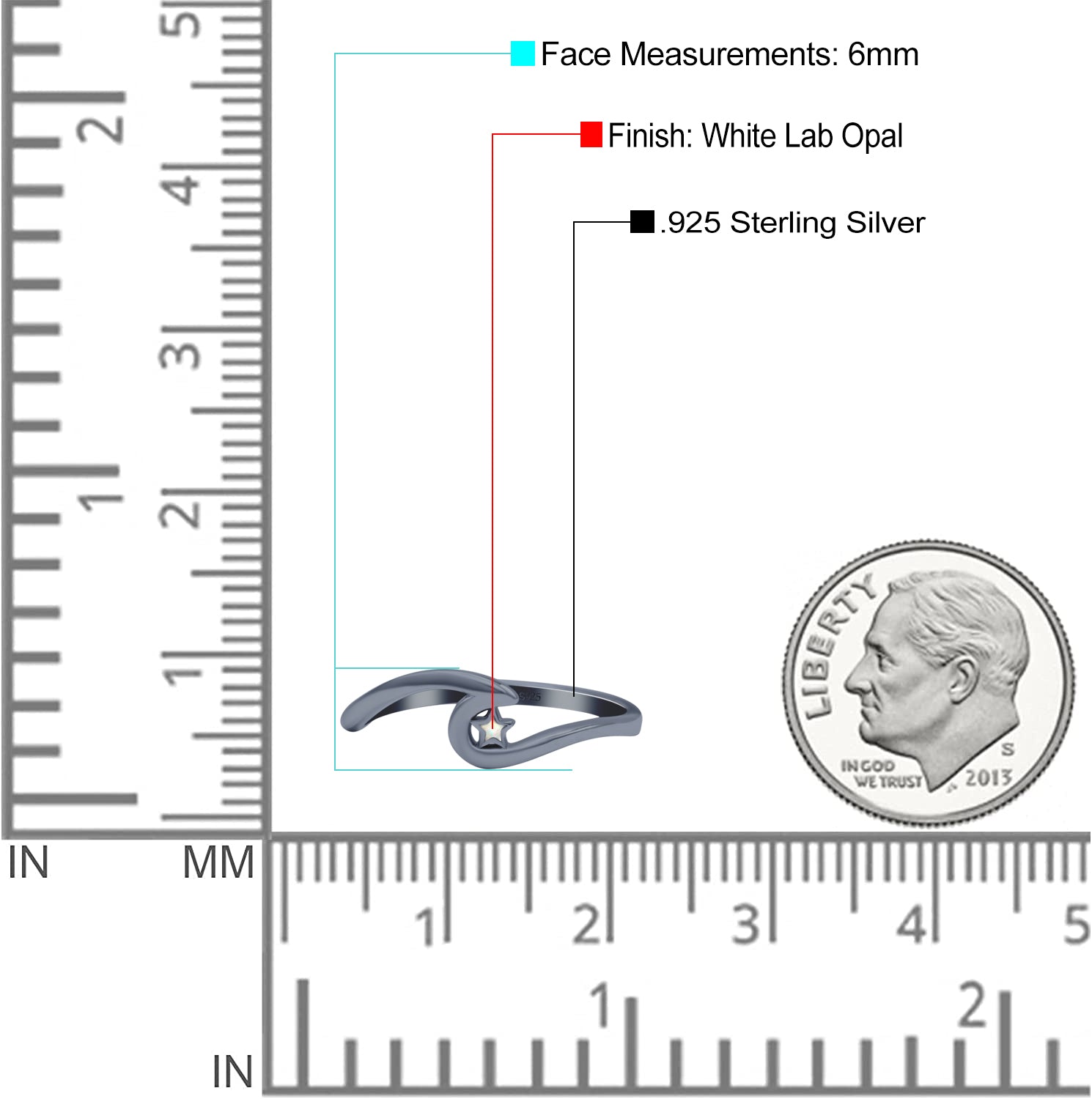 Wave & Star Wedding Engagement Ring Lab Created Opal 925 Sterling Silver