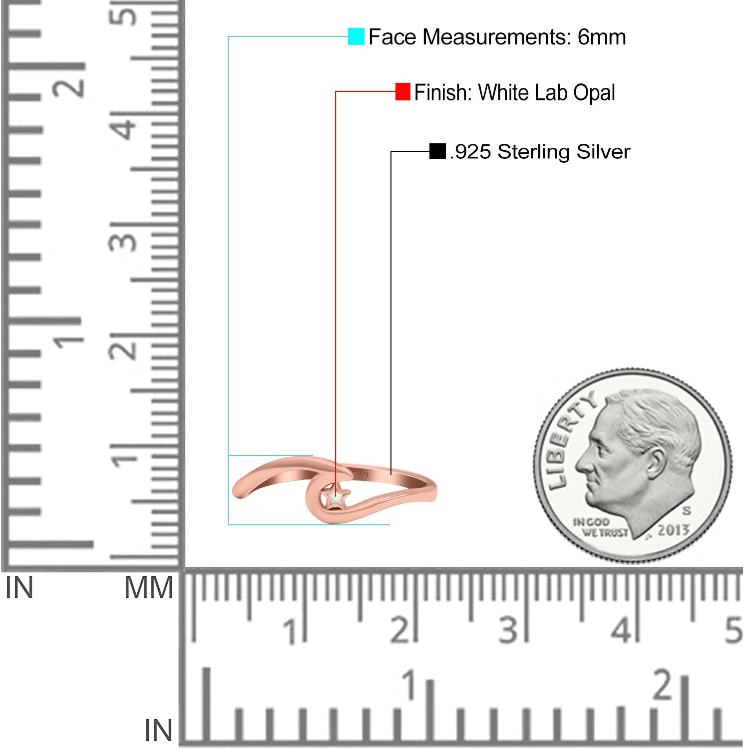 Wave & Star Wedding Engagement Ring Lab Created Opal 925 Sterling Silver