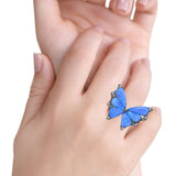 Butterfly Petite Dainty Thumb Ring Lab Created Opal Statement Fashion Ring 925 Sterling Silver