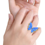 Butterfly Petite Dainty Thumb Ring Lab Created Opal Statement Fashion Ring 925 Sterling Silver
