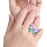Butterfly Petite Dainty Thumb Ring Lab Created Opal Statement Fashion Ring 925 Sterling Silver