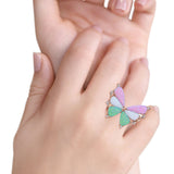 Butterfly Petite Dainty Thumb Ring Lab Created Opal Statement Fashion Ring 925 Sterling Silver