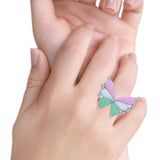 Butterfly Petite Dainty Thumb Ring Lab Created Opal Statement Fashion Ring 925 Sterling Silver
