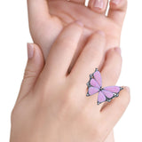 Butterfly Petite Dainty Thumb Ring Lab Created Opal Statement Fashion Ring 925 Sterling Silver