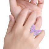 Butterfly Petite Dainty Thumb Ring Lab Created Opal Statement Fashion Ring 925 Sterling Silver