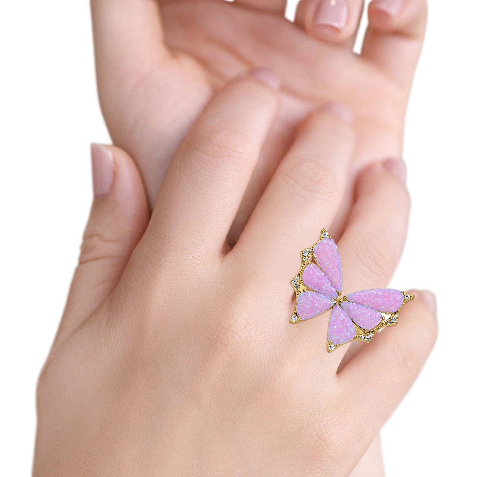 Butterfly Petite Dainty Thumb Ring Lab Created Opal Statement Fashion Ring 925 Sterling Silver