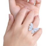 Butterfly Petite Dainty Thumb Ring Lab Created Opal Statement Fashion Ring 925 Sterling Silver