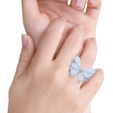 Butterfly Petite Dainty Thumb Ring Lab Created Opal Statement Fashion Ring 925 Sterling Silver