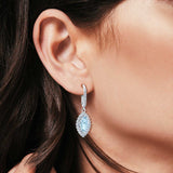 Halo Marquise Dangling Leverback Wedding Earrings Simulated Cubic Zirconia 925 Sterling Silver (31mm)