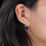 Cushion Leverback Earrings Cubic Zirconia 925 Sterling Silver