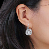 Halo Octagonal Earrings Cubic Zirconia 925 Sterling Silver